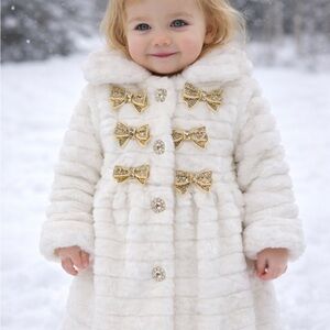 Blueberi Boulevard White Coat with Gold Sequin Bows